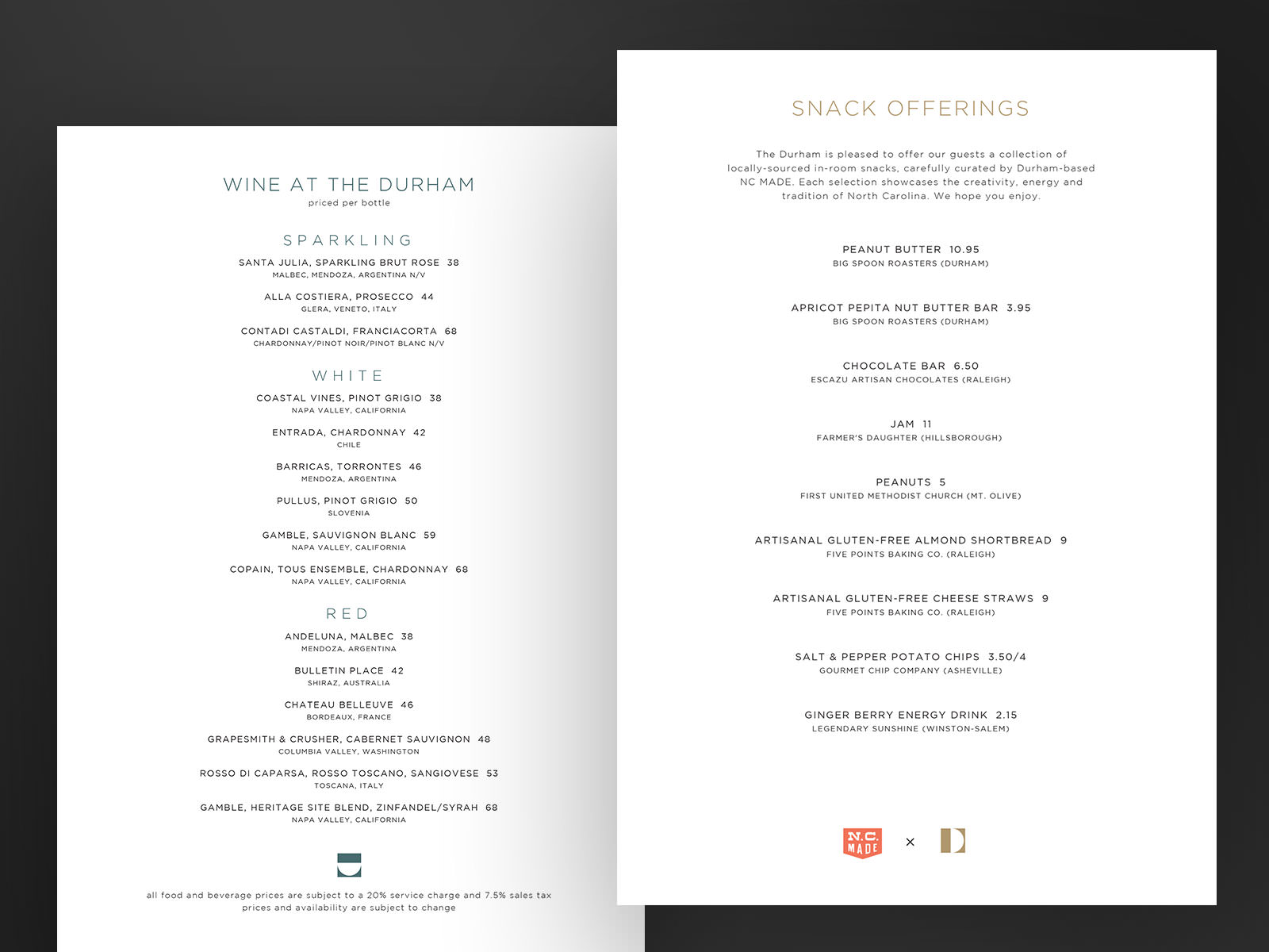 The Durham Hotel - Wine and Snack Menus