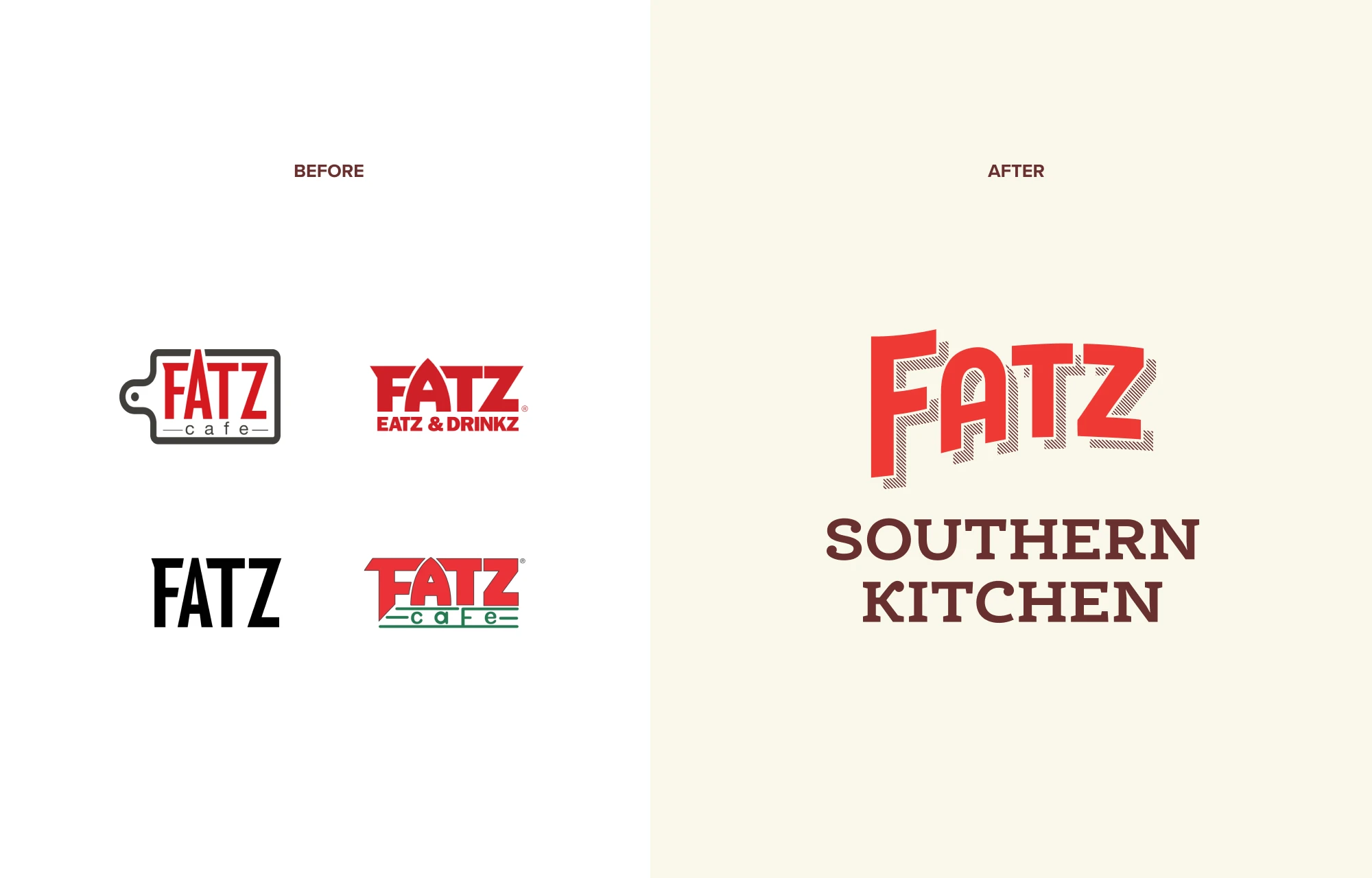 A before and after of the Fatz logo.