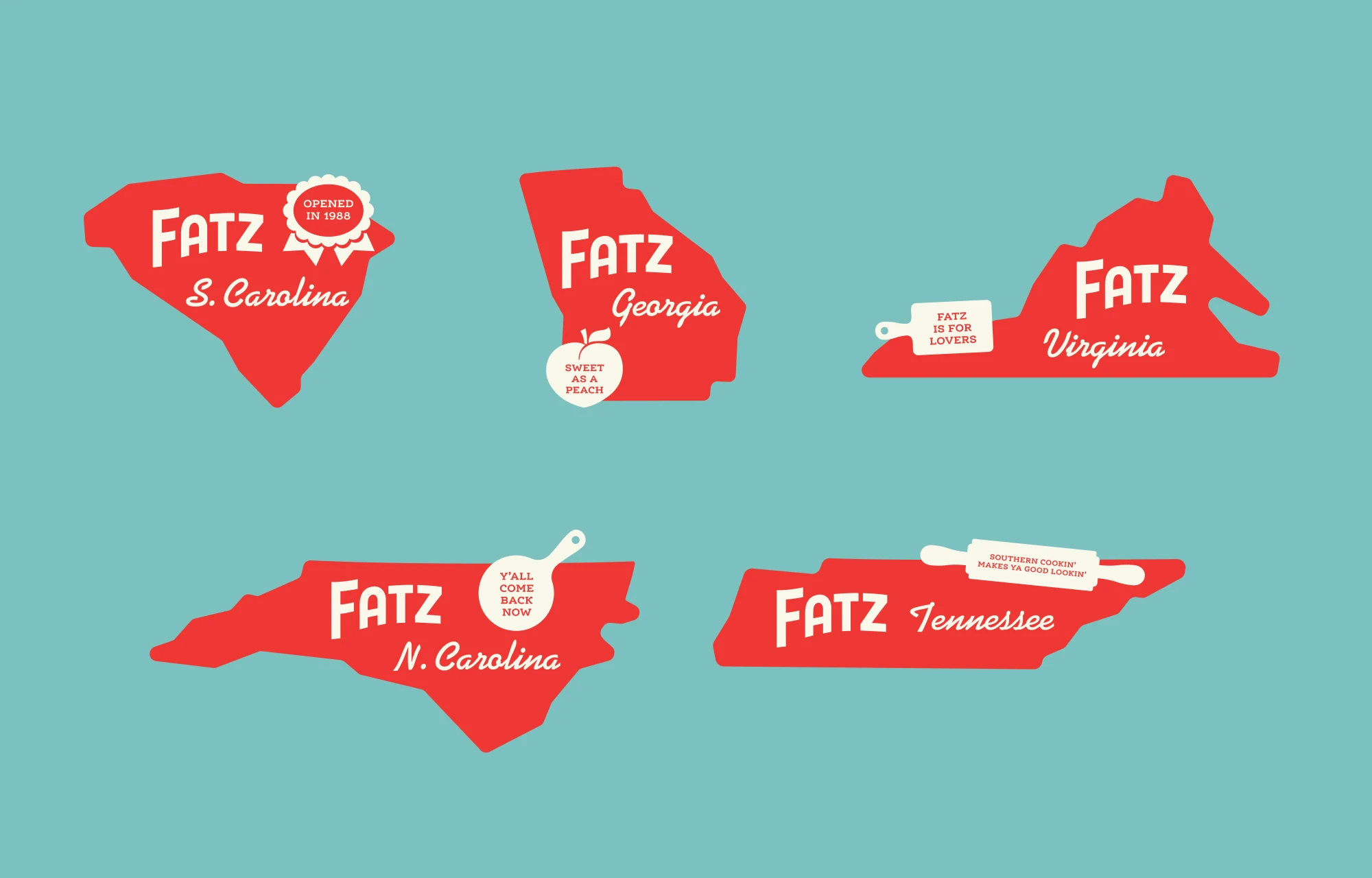 An assortment of branded State silhouette graphics for Fatz