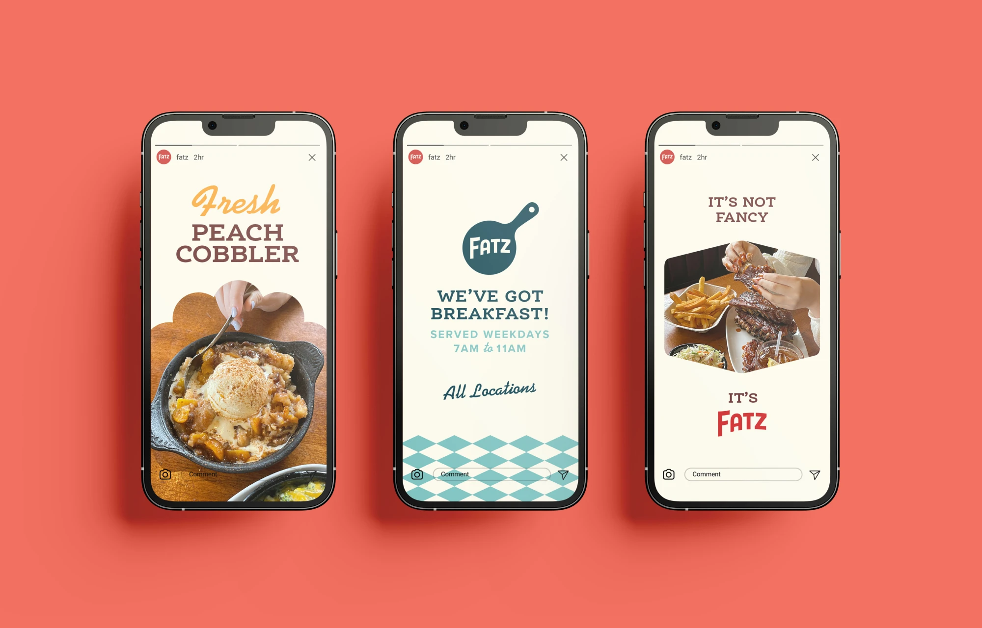 Instagram story and sponsored post concepts for Fatz Southern Kitchen