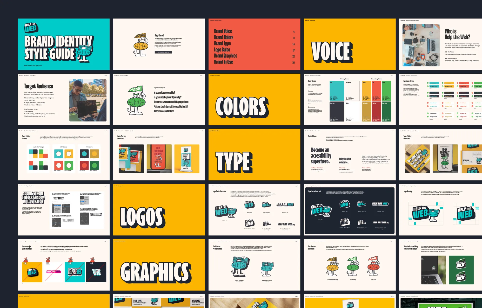 An overview of the pages of the Help The Web style guide