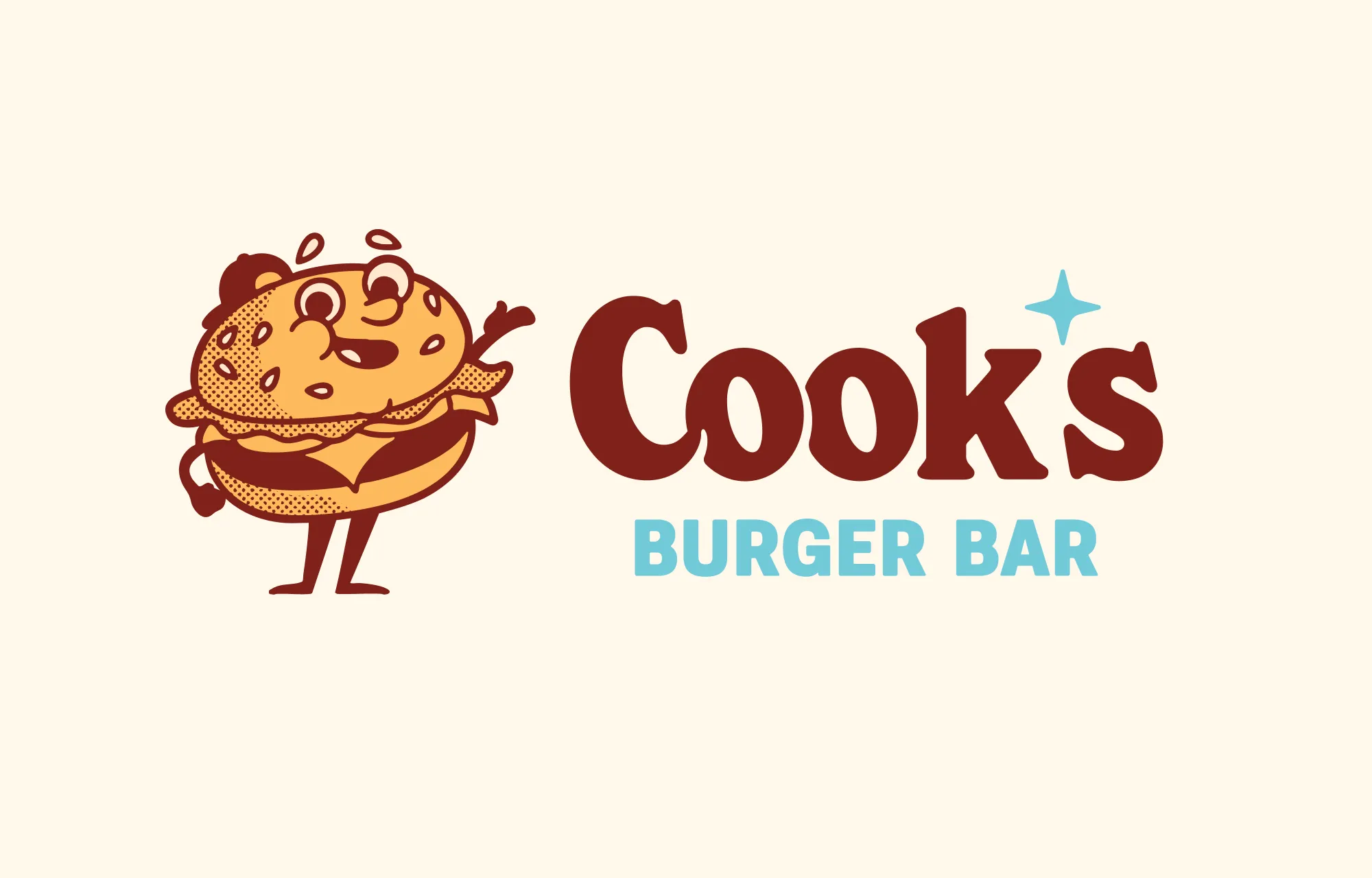 Cook's Burger Bar logo with the Burger Boi mascot over a light background