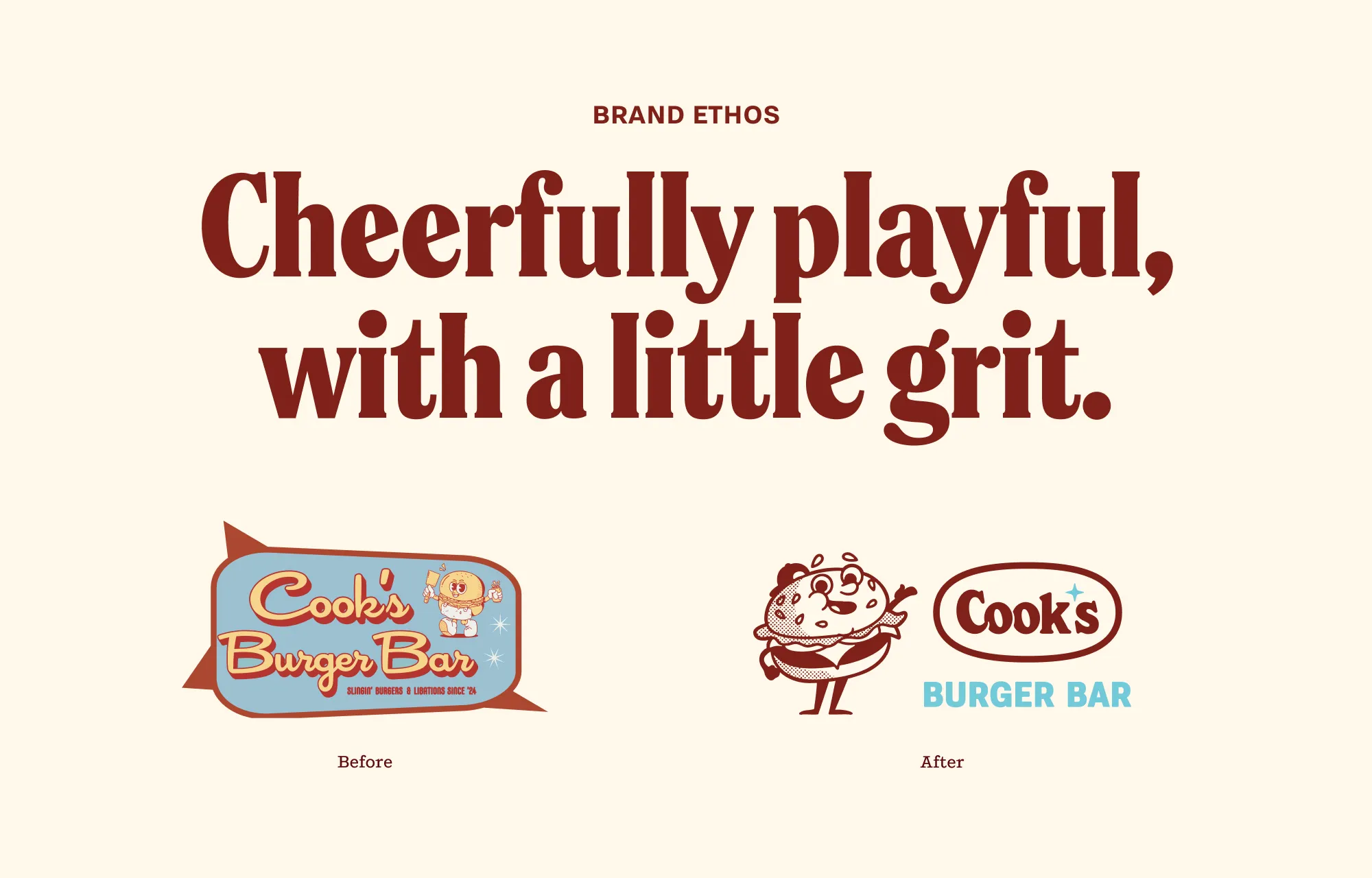 Before and After logos of Cook's Burger Bar
