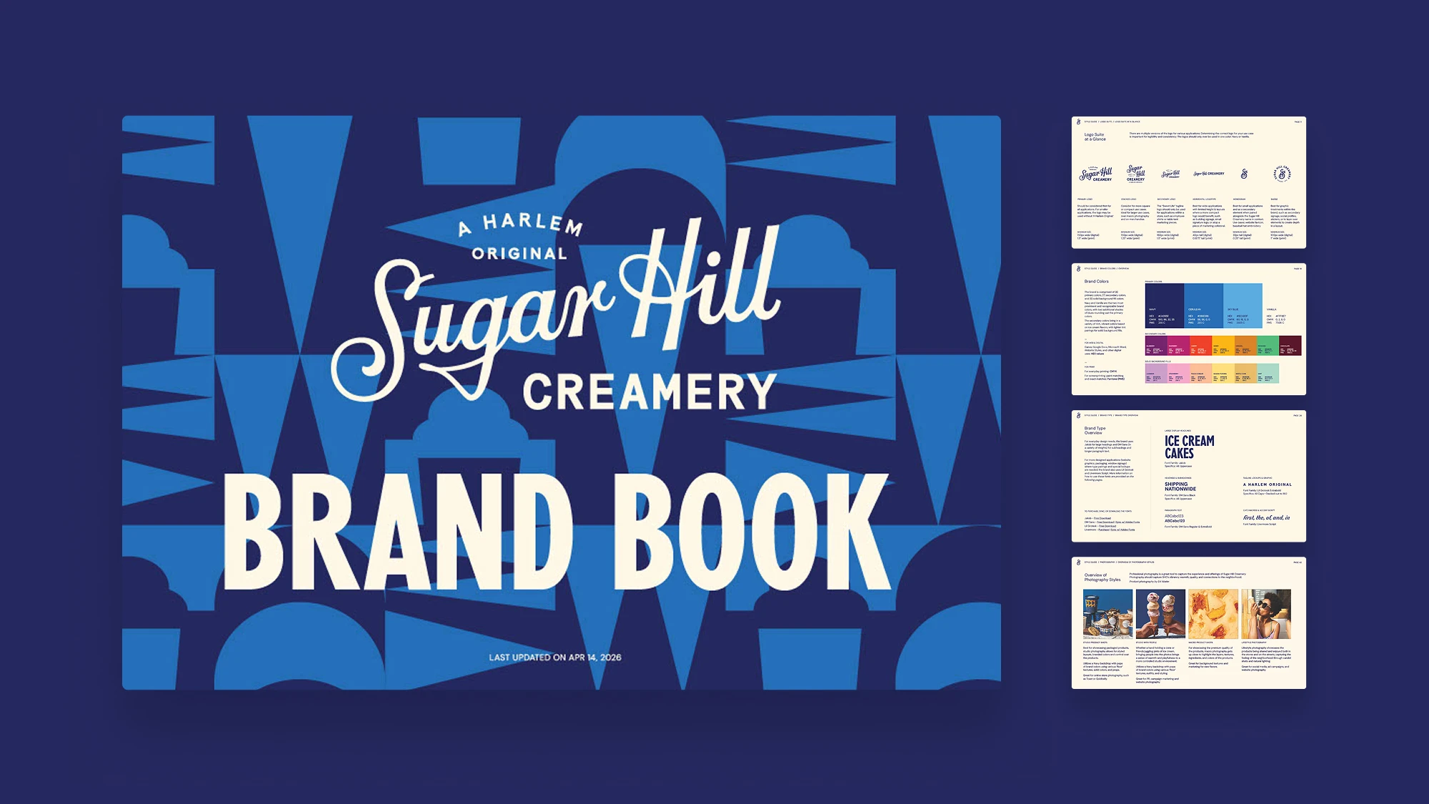 A spread of the Sugar Hill Creamery brand guidelines.