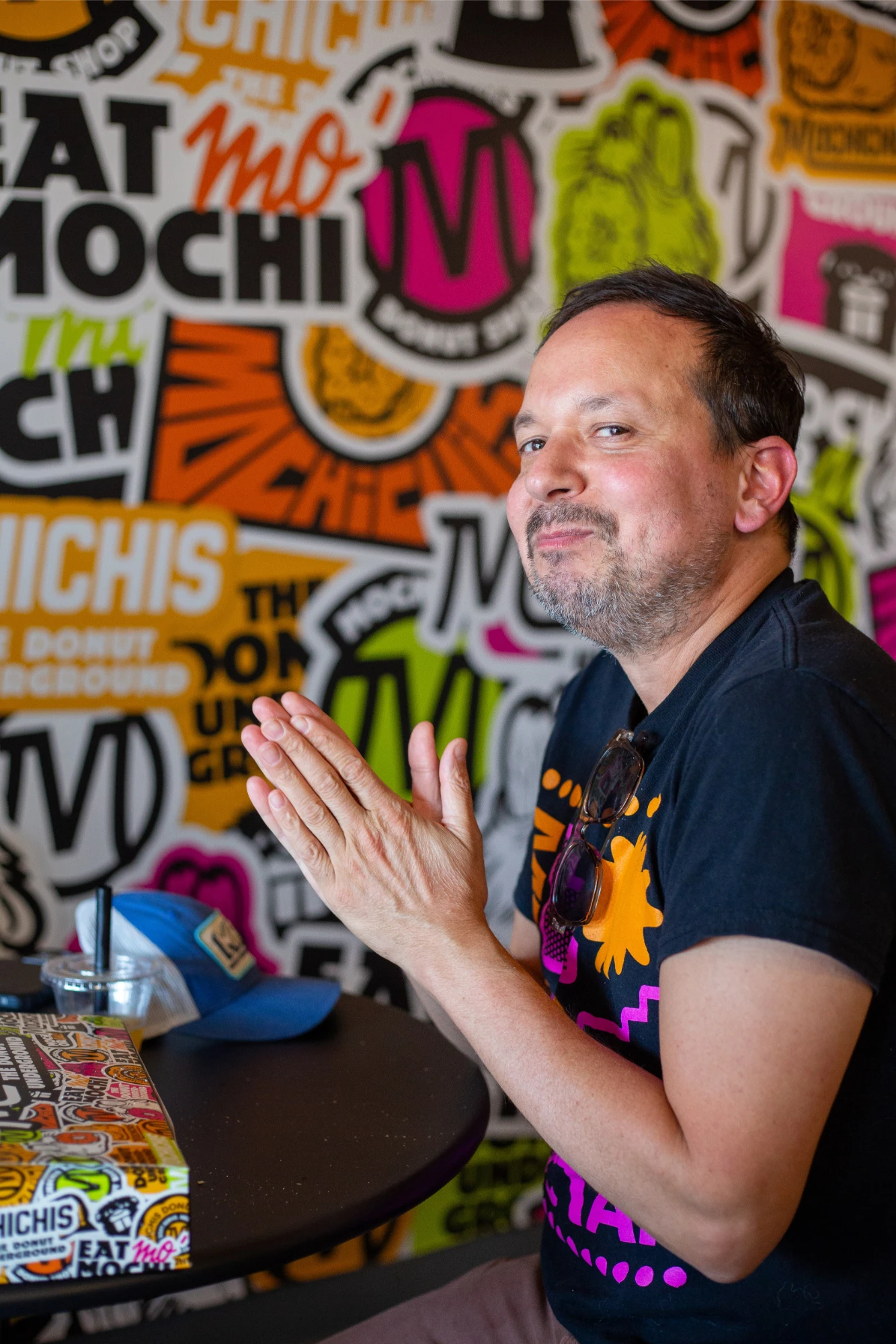 Mike, founder of MRC, enjoying a mochi donut at Mochichis in Encinitas, California
