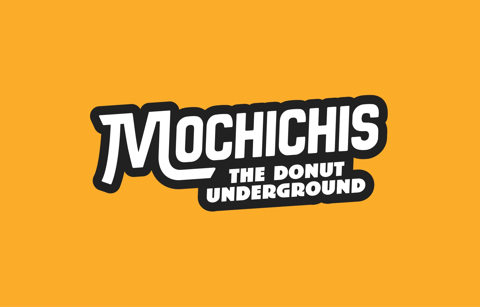 Mochichis Donut Shop logo over a yellow background