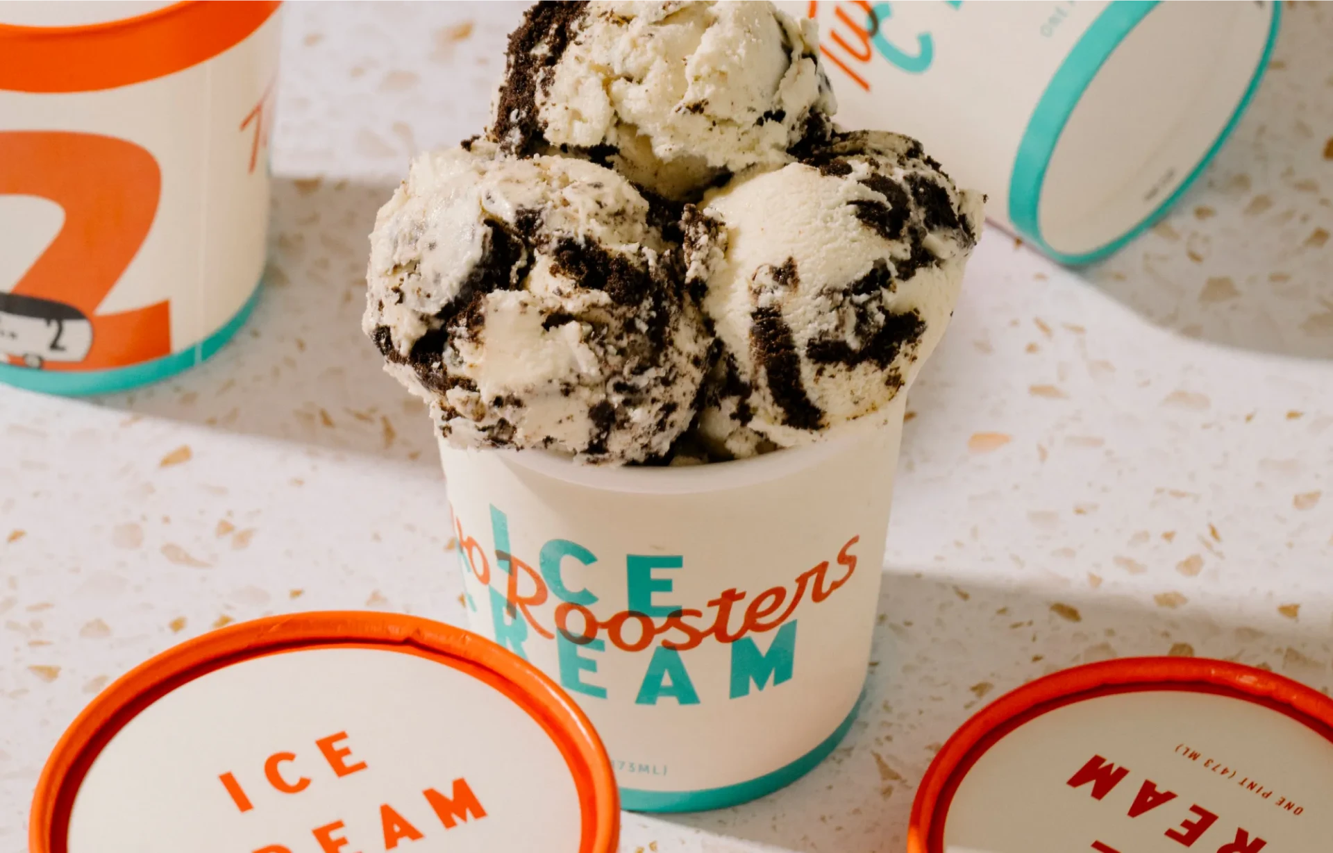 Two Roosters ice cream brand identity design