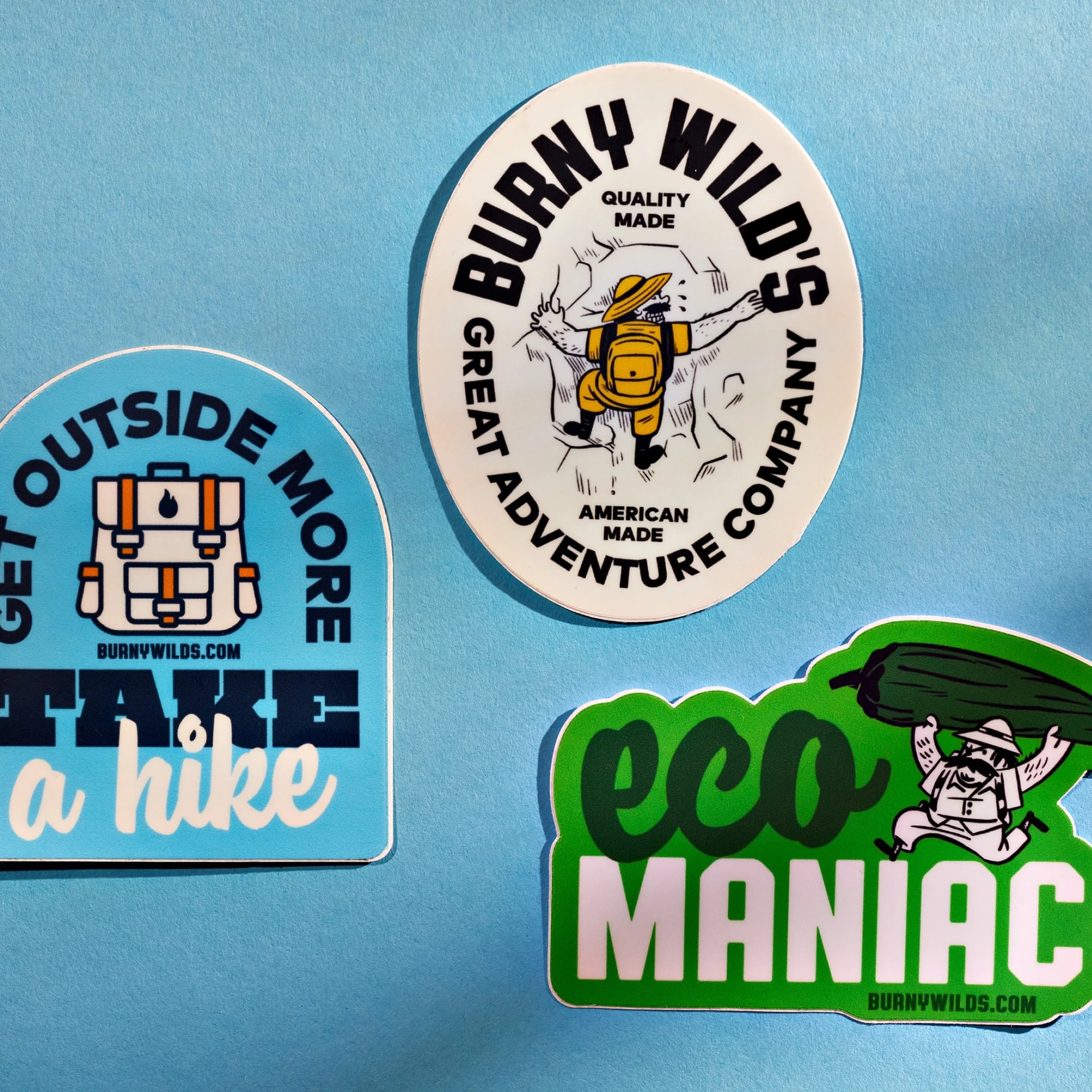 Burny Wilds brand identity stickers