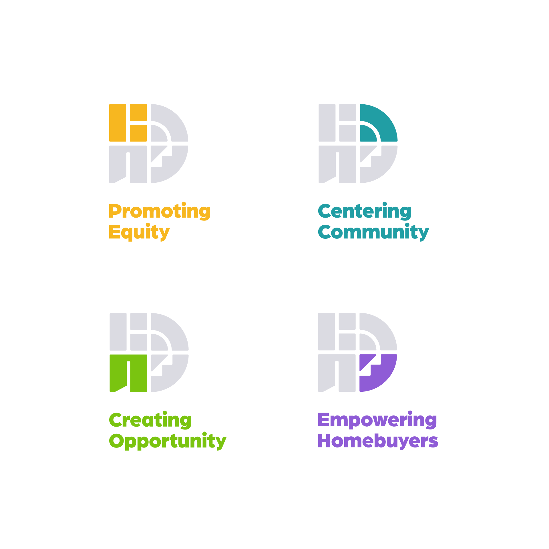 DHIC branding a breakdown of the meaning behind the four quadrants in the logo mark