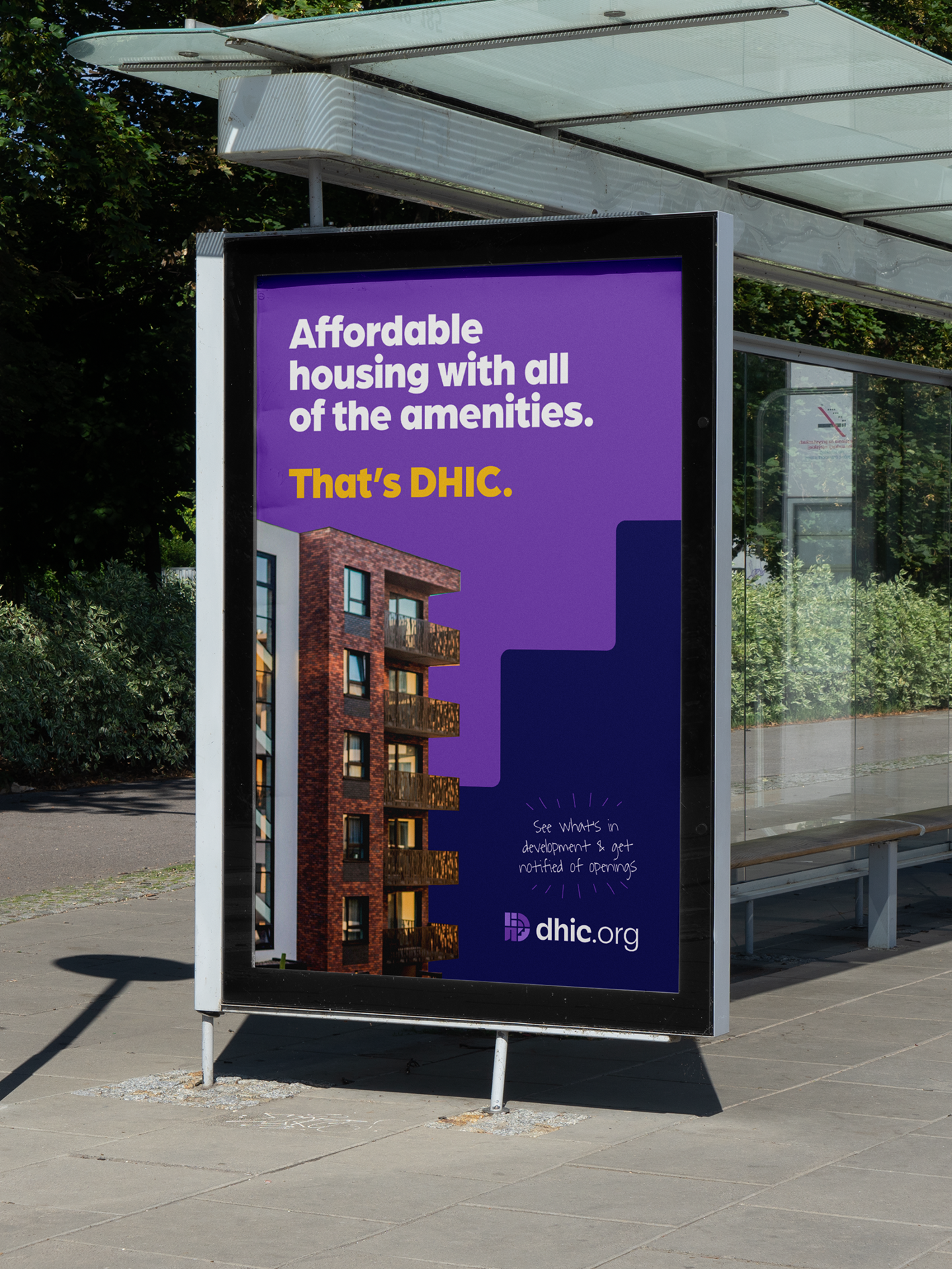 DHIC branded bus stop advertisement