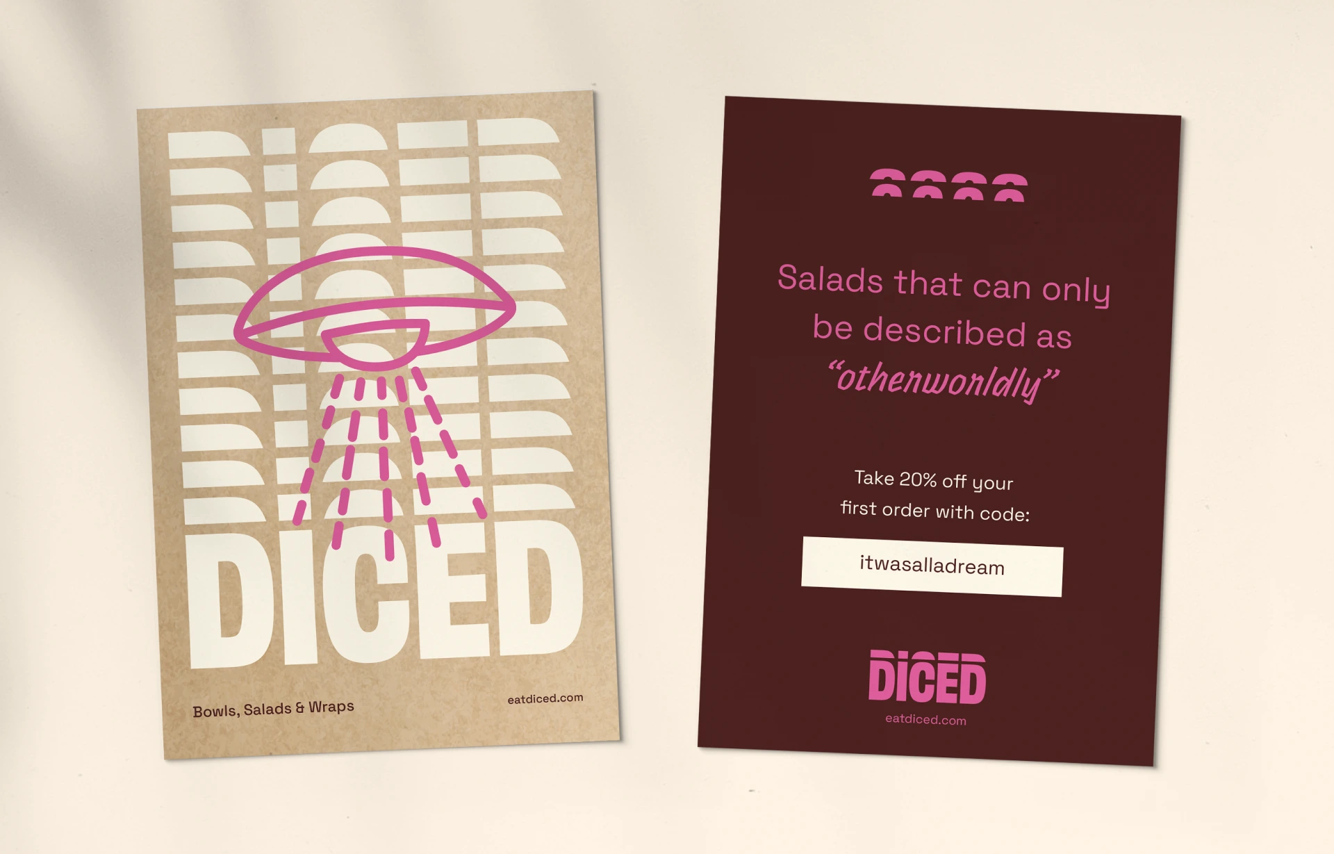 The front and back design of a promotional postcard for DICED