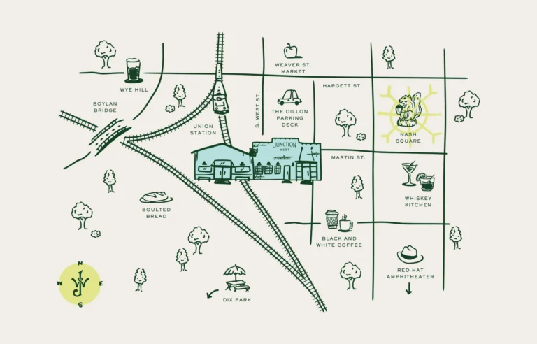Custom illustrated map of downtown Raleigh and Junction West