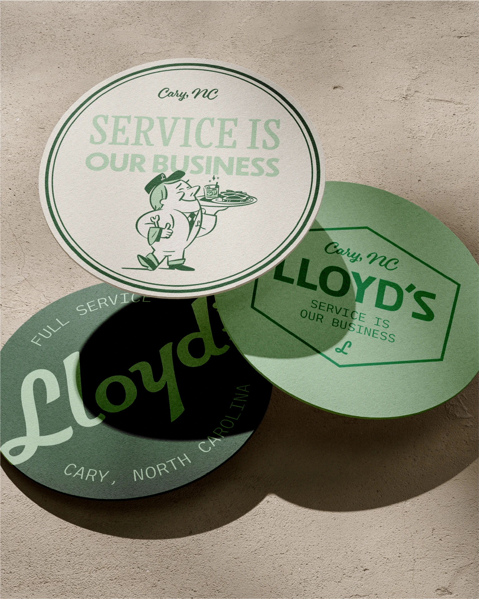 Three coaster designs for Lloyd's Full Service