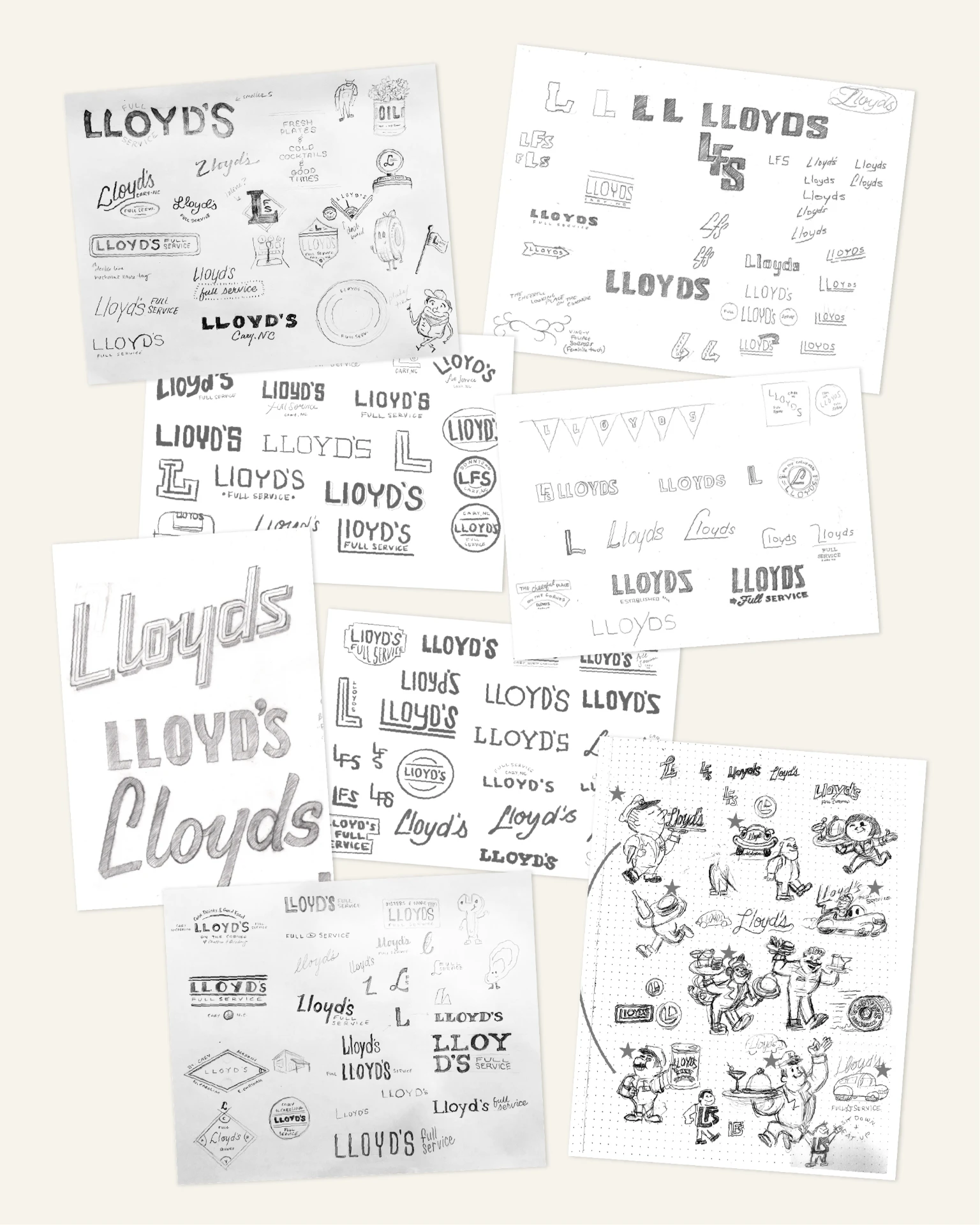 Original pencil sketches for Lloyd's Full Service rebrand