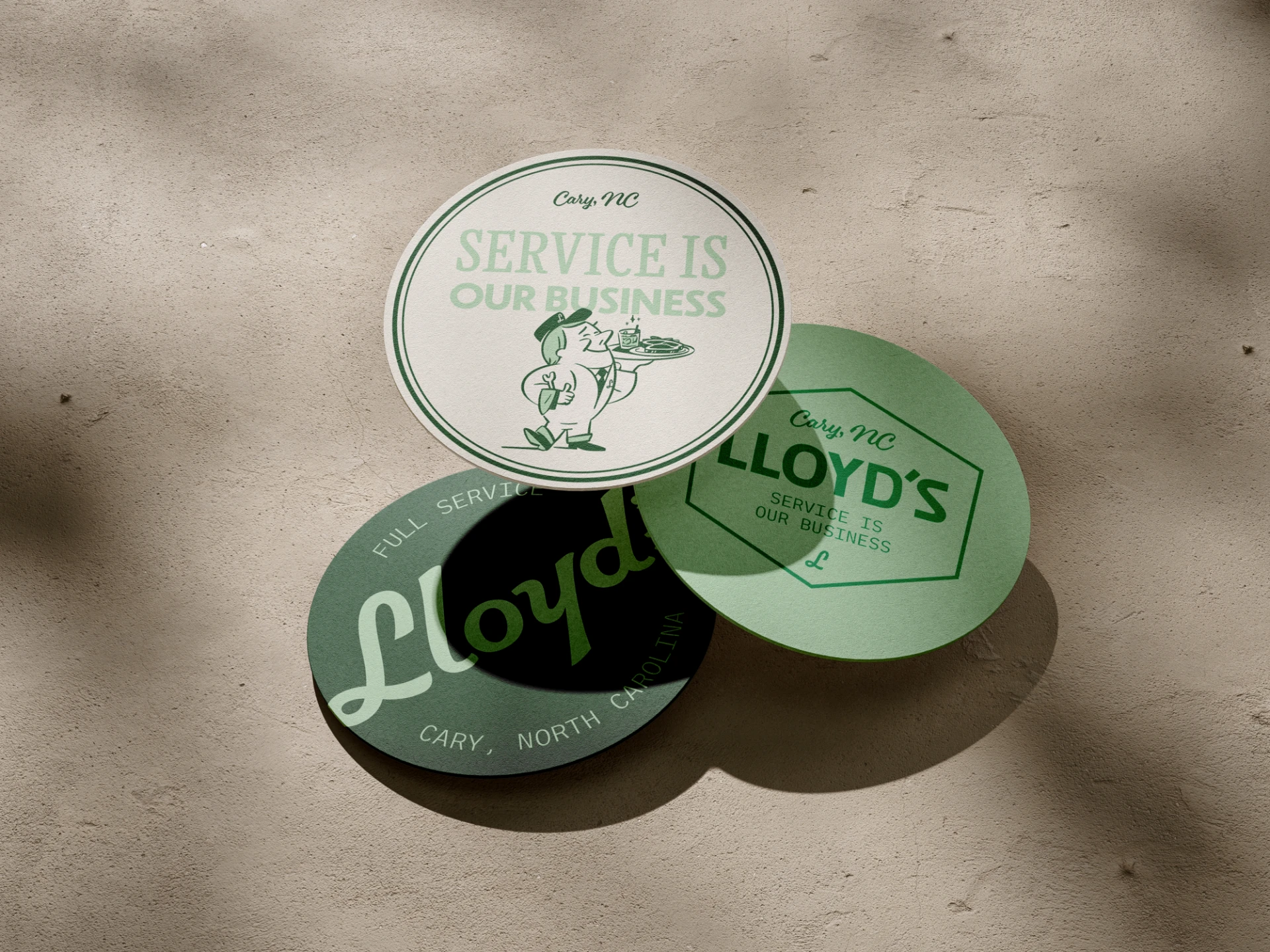 Three coaster designs for Lloyd's Full Service