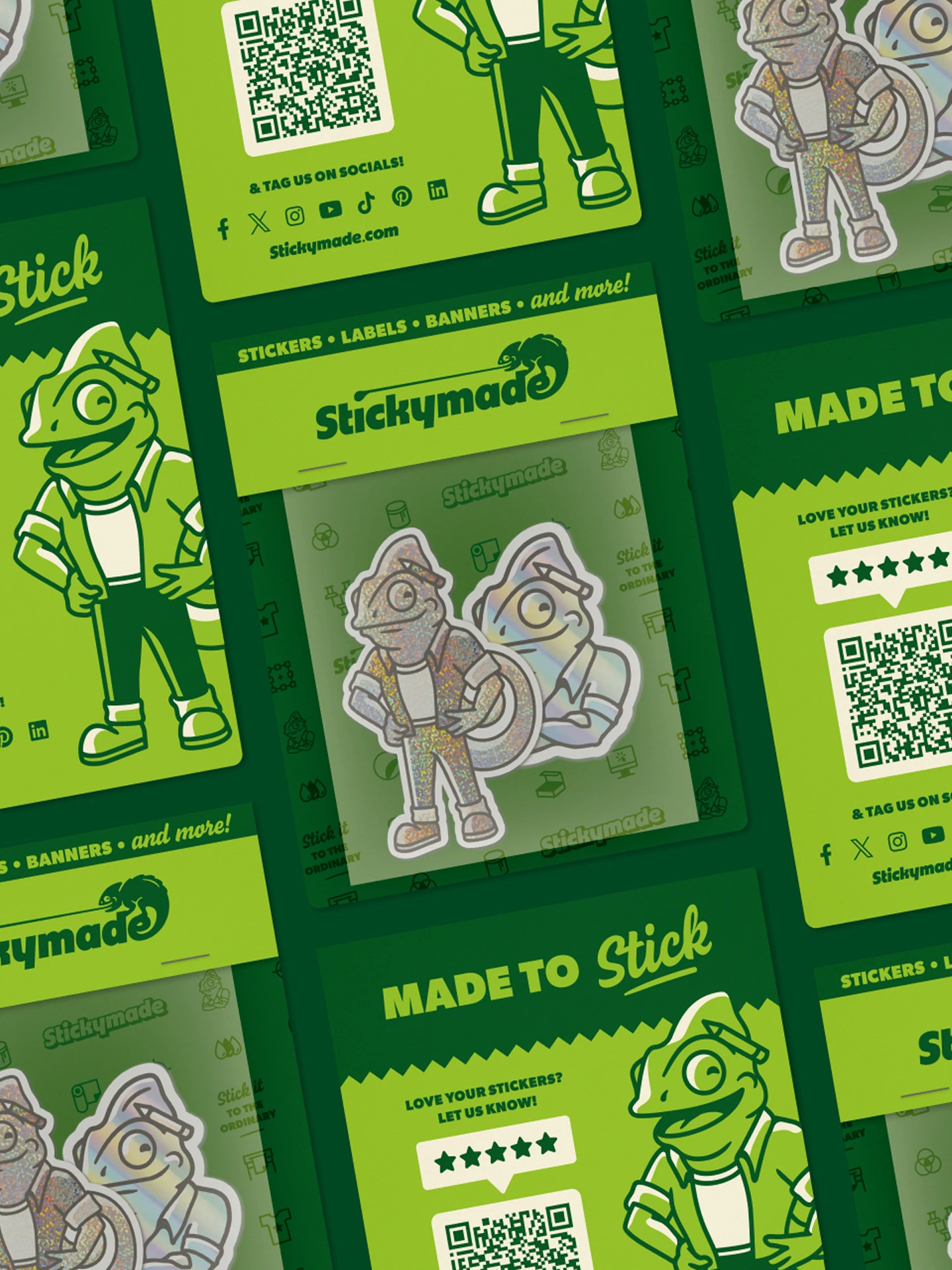 Stickymade brand identity, mascot illustration, messaging and more