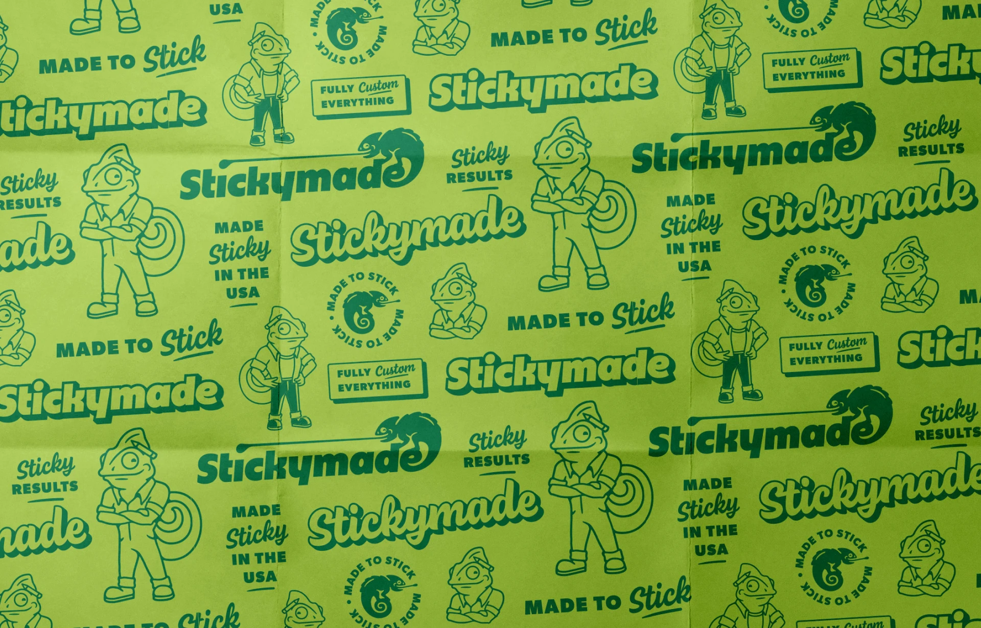 Stickymade brand identity, mascot illustration, messaging and more