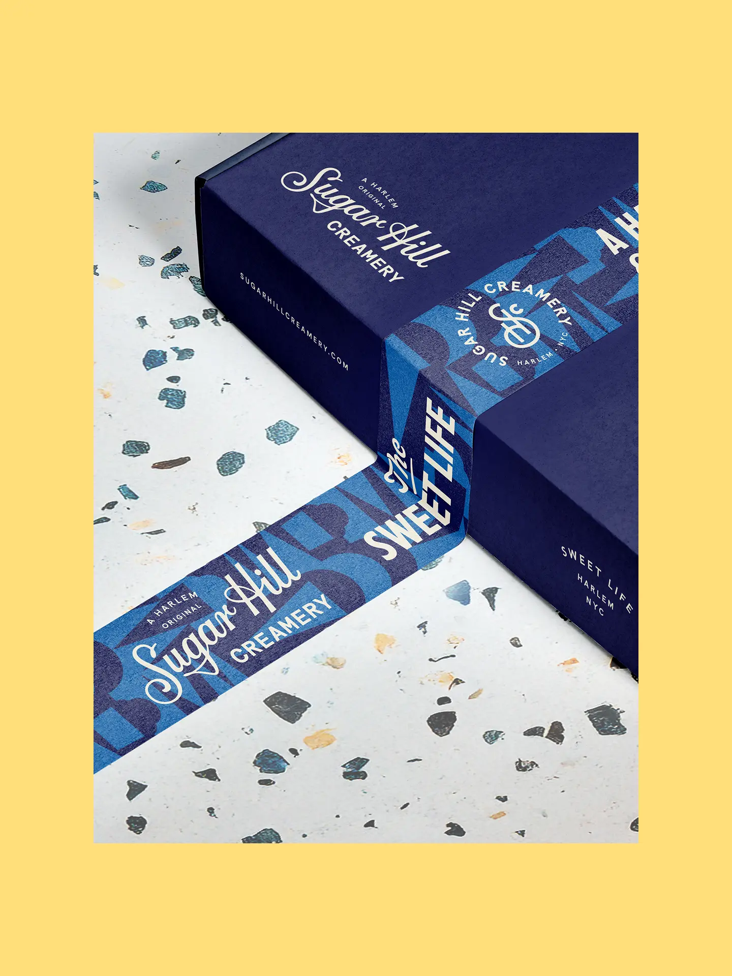 Packaging tape and ice cream cake box design for Sugar Hill Creamery