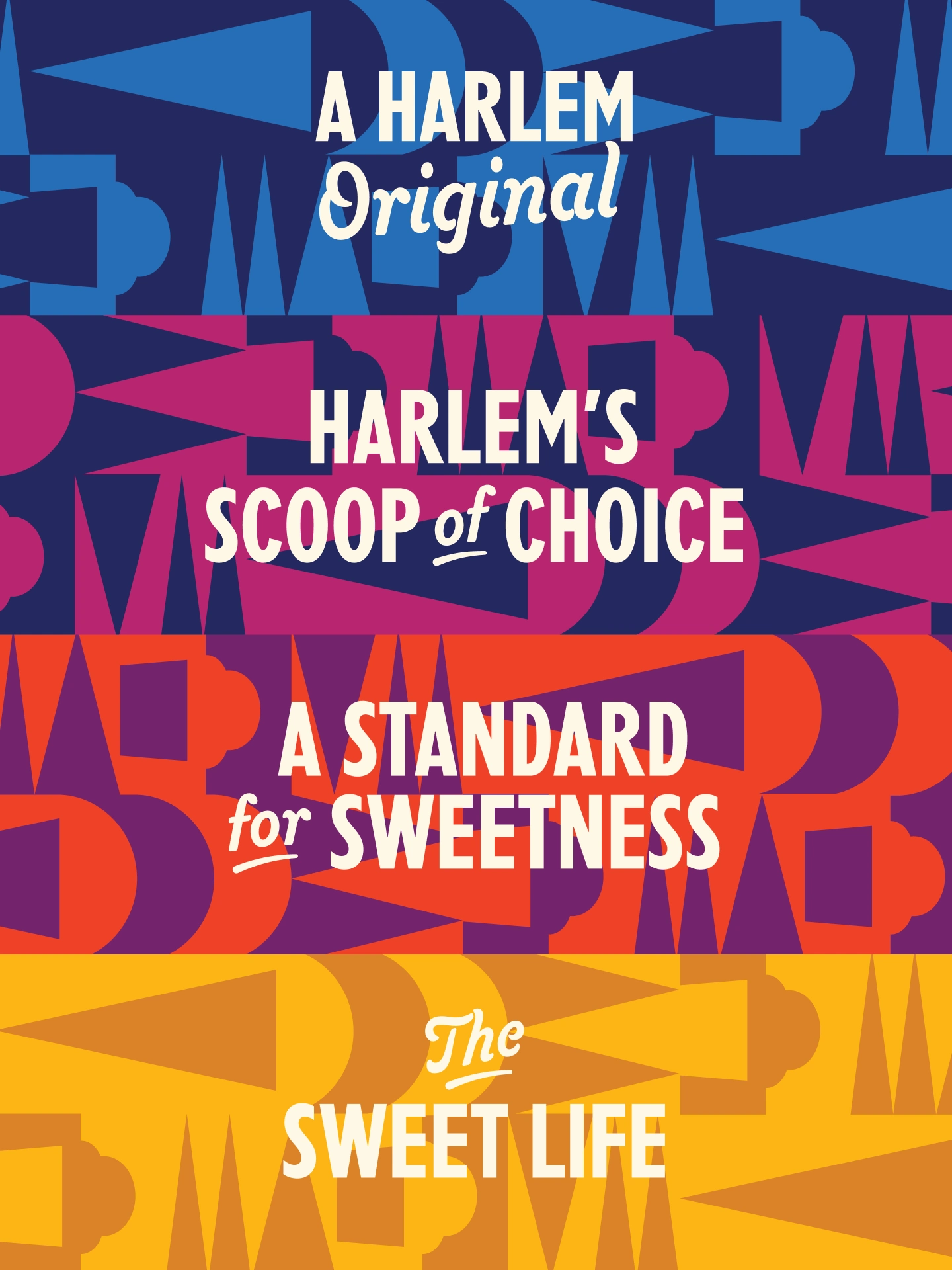 An assortment of geometric patterns and taglines for Sugar Hill Creamery