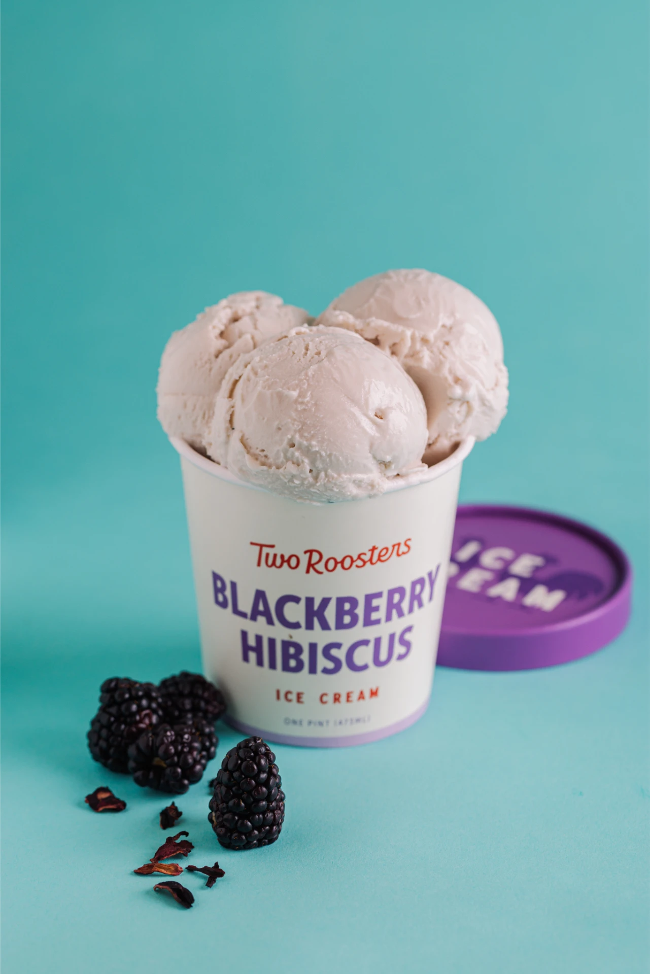 A pint of Blackberry Hibiscus ice cream from Two Roosters