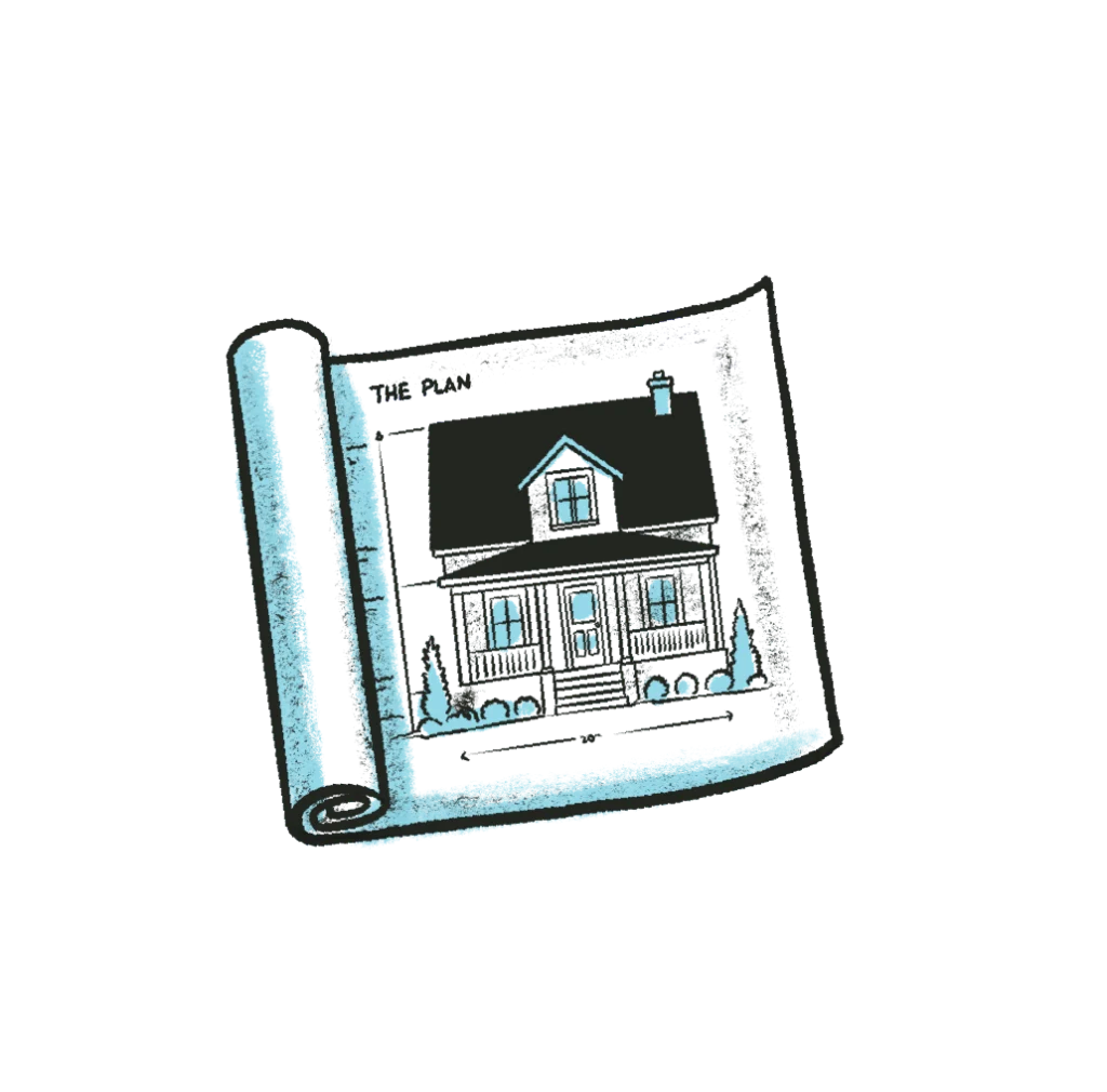 Illustration of the blueprints and plans for building a house