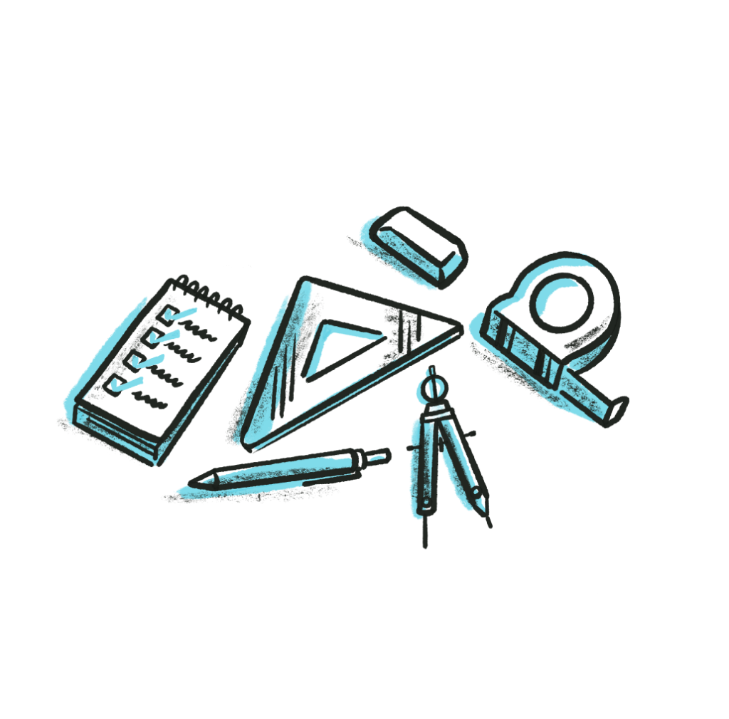 Illustration of different tools for building a house