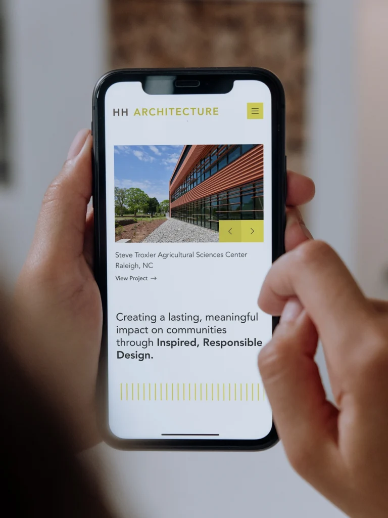 HH Architecture website mobile view of homepage