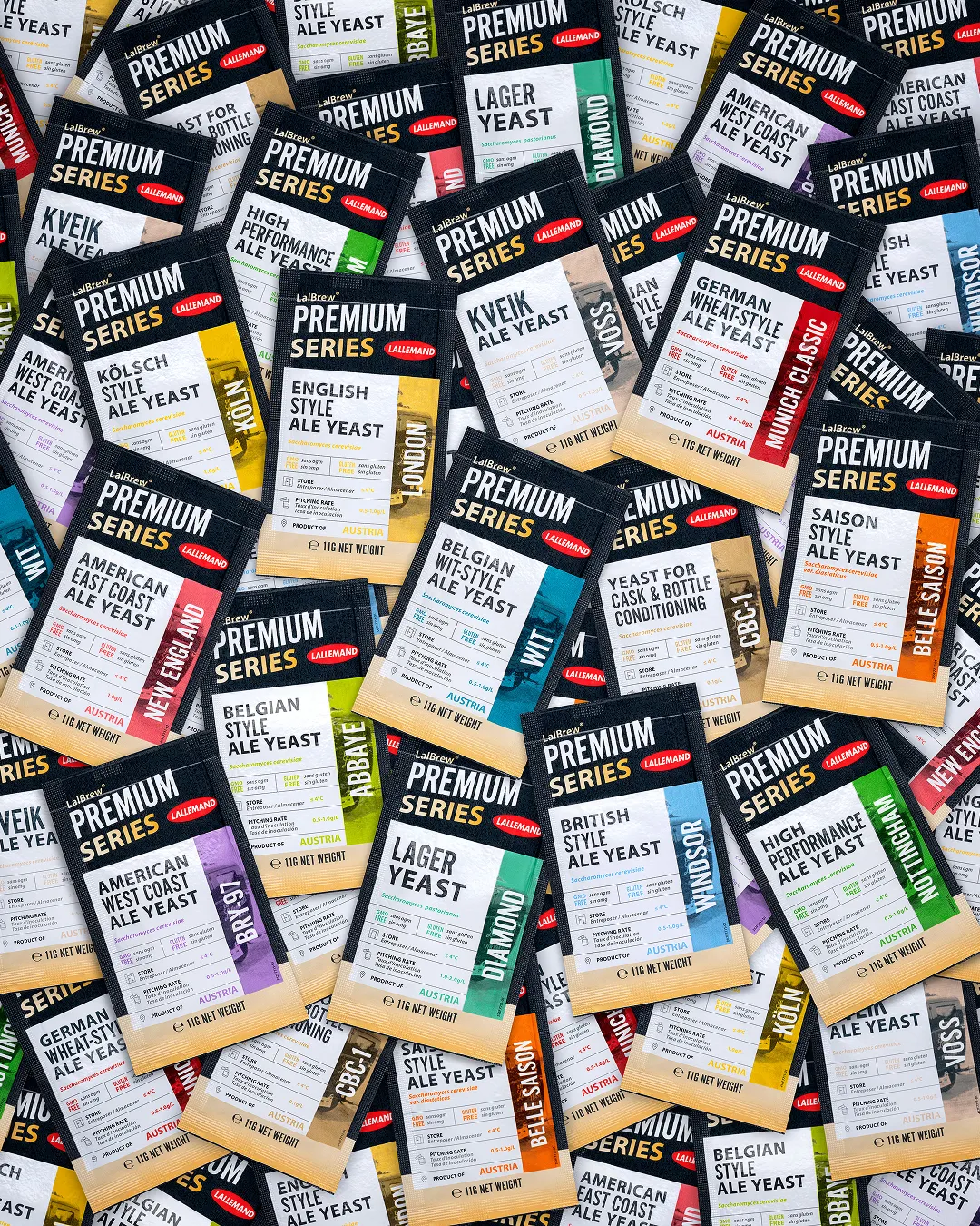 Dozens of brewing yeast sachets