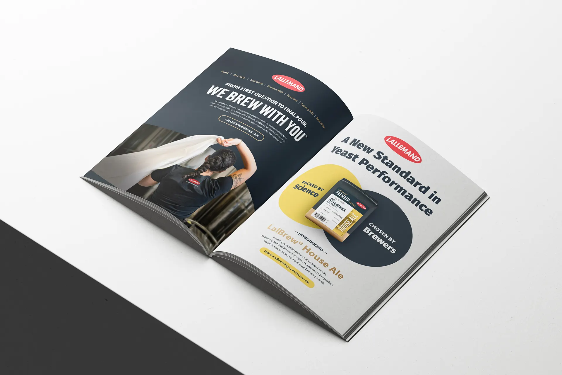 A spread of advertisements in a magazine for Lallemand Brewing