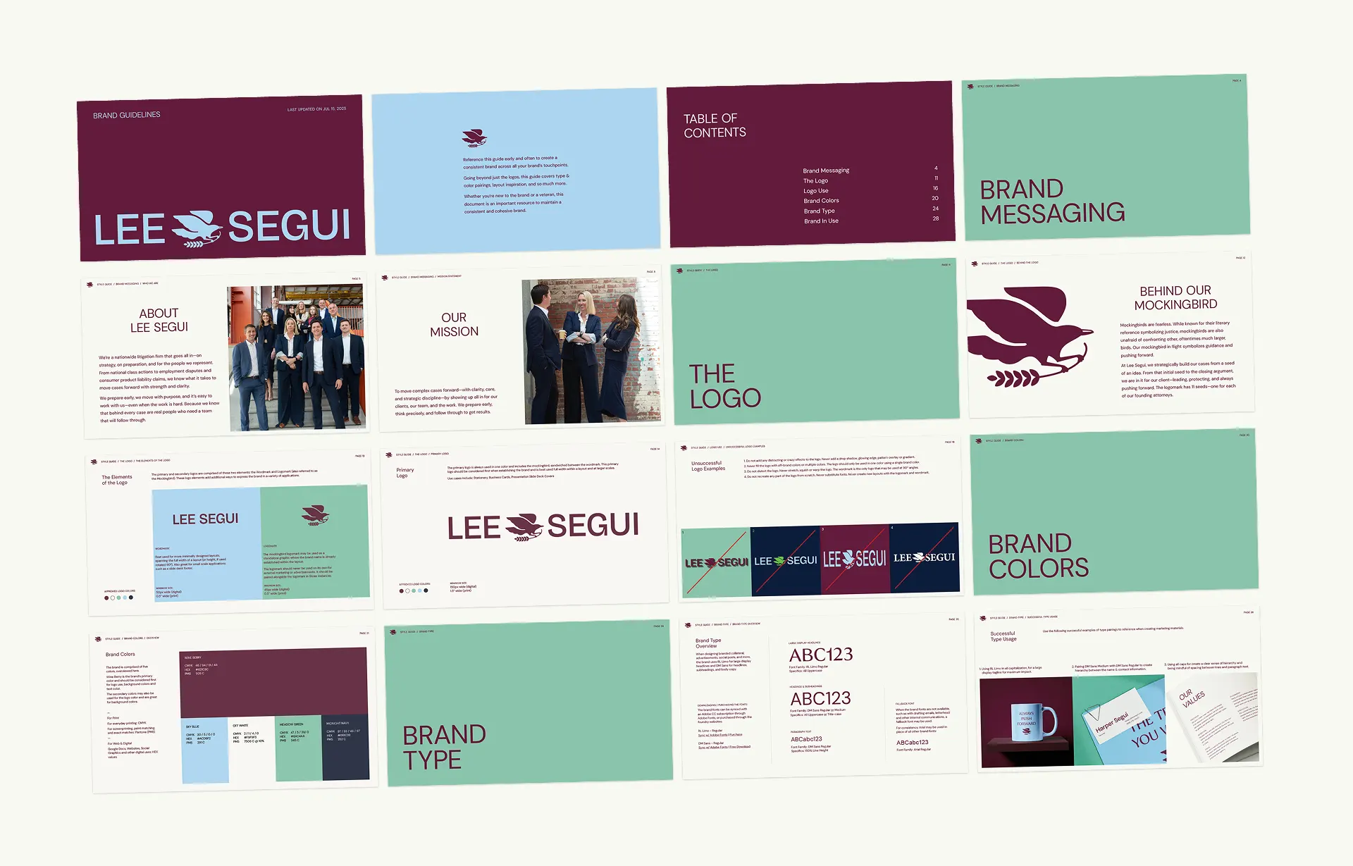 A grid of pages from the Lee Segui style guide