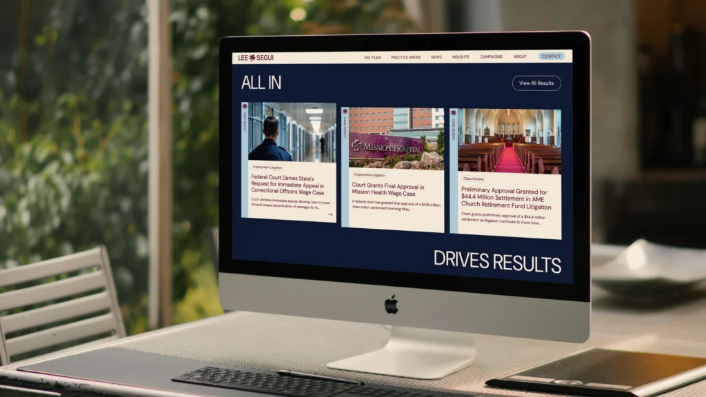 A desktop computer screen mockup showing the Lee Segui website