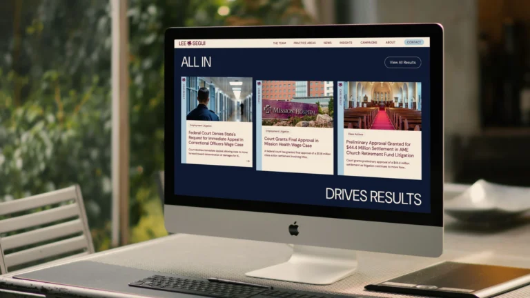 A desktop computer screen mockup showing the Lee Segui website