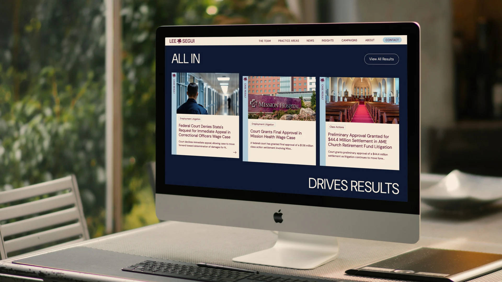 A desktop computer screen mockup showing the Lee Segui website