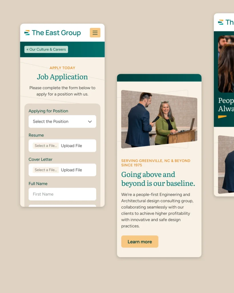 The East group mobile website design