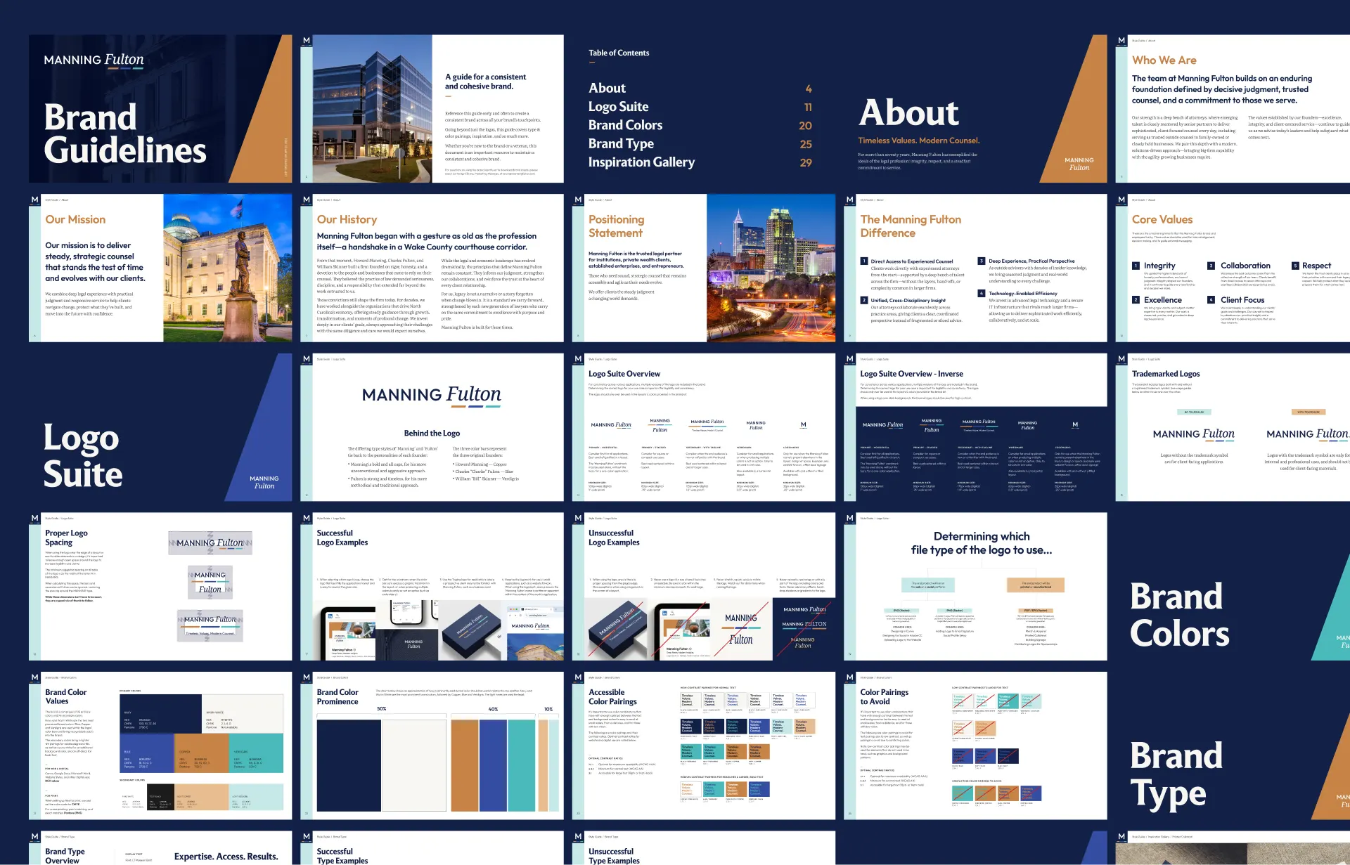 Pages of the Manning Fulton brand style guide