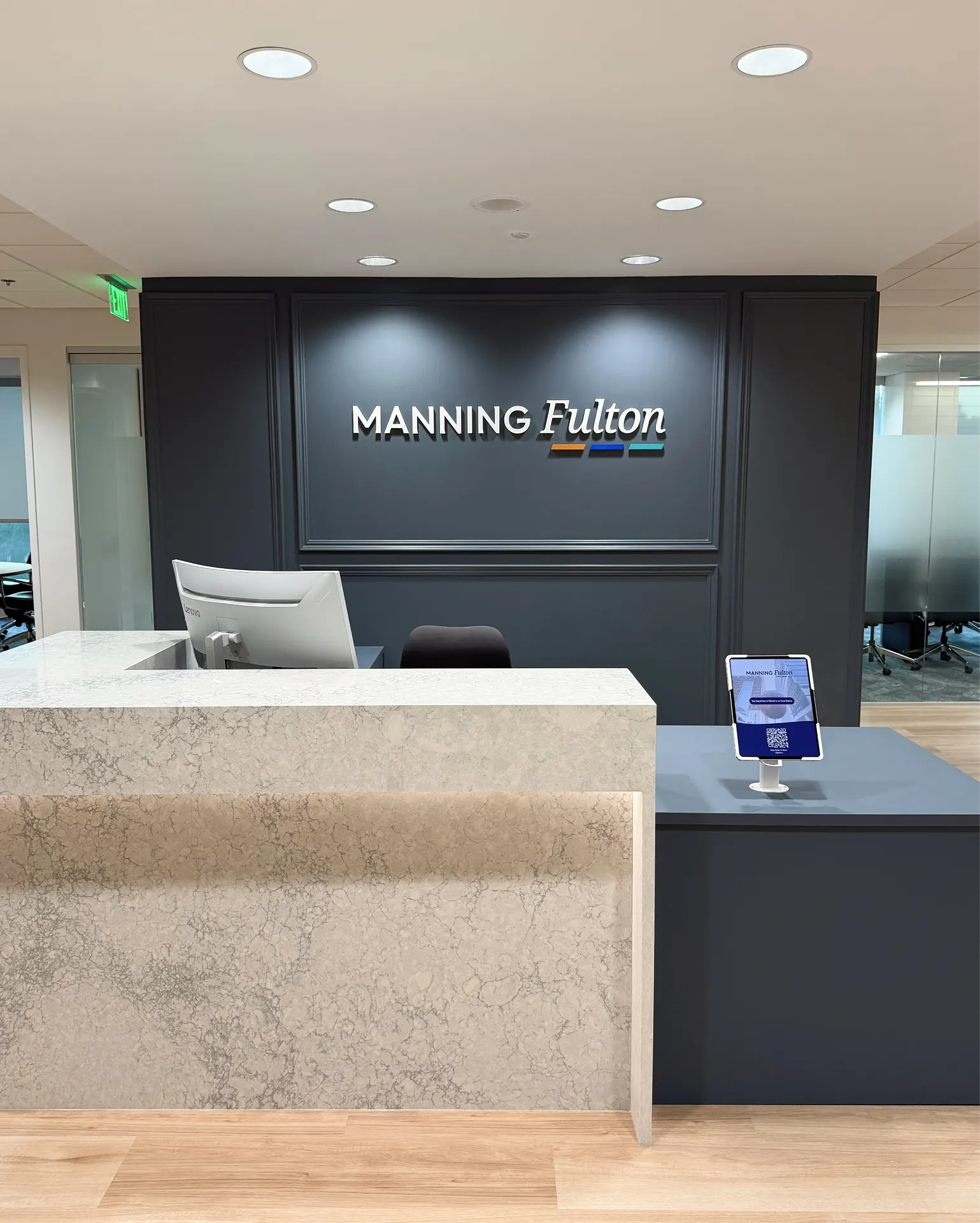 The main lobby in the Manning Fulton offices at Glenlake V in Raleigh