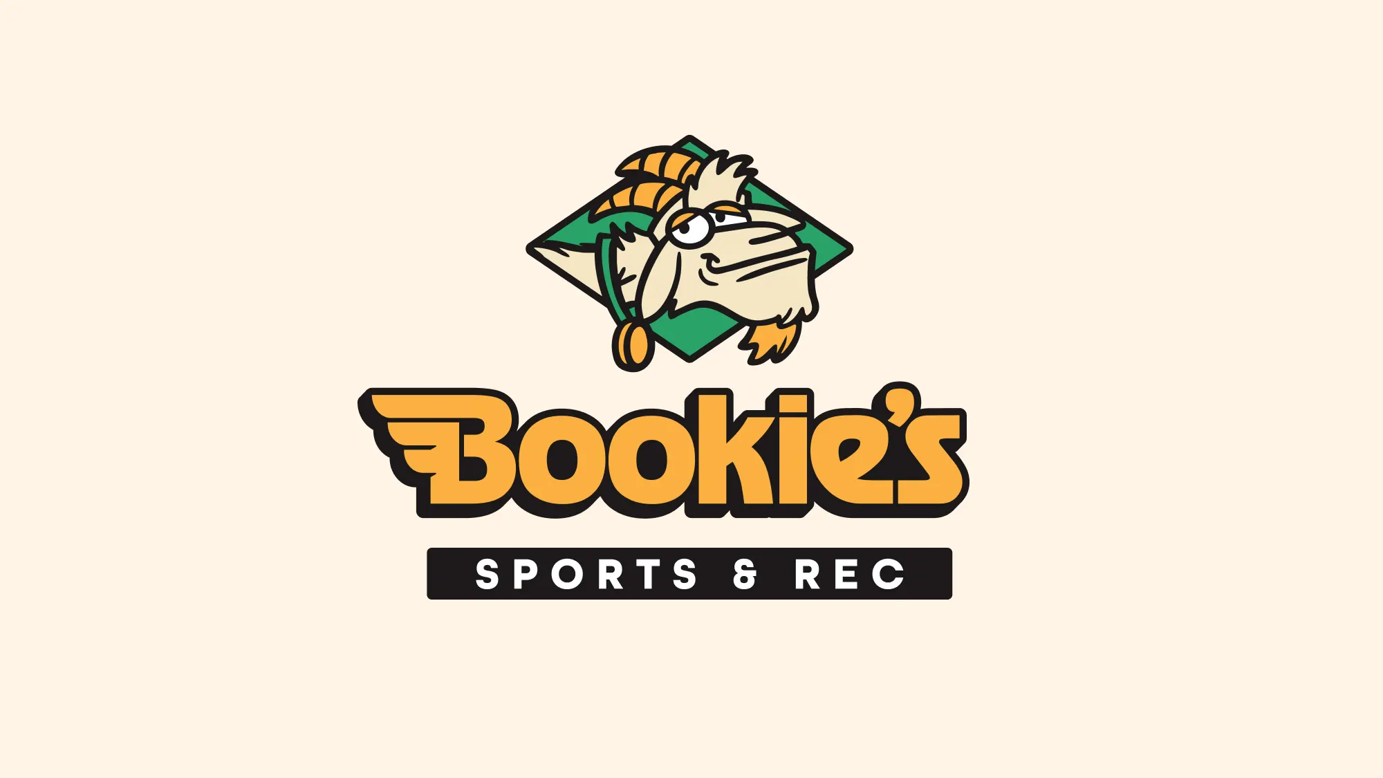 Alternate logo lockup for Bookie's with the goat mascot above the wordmark