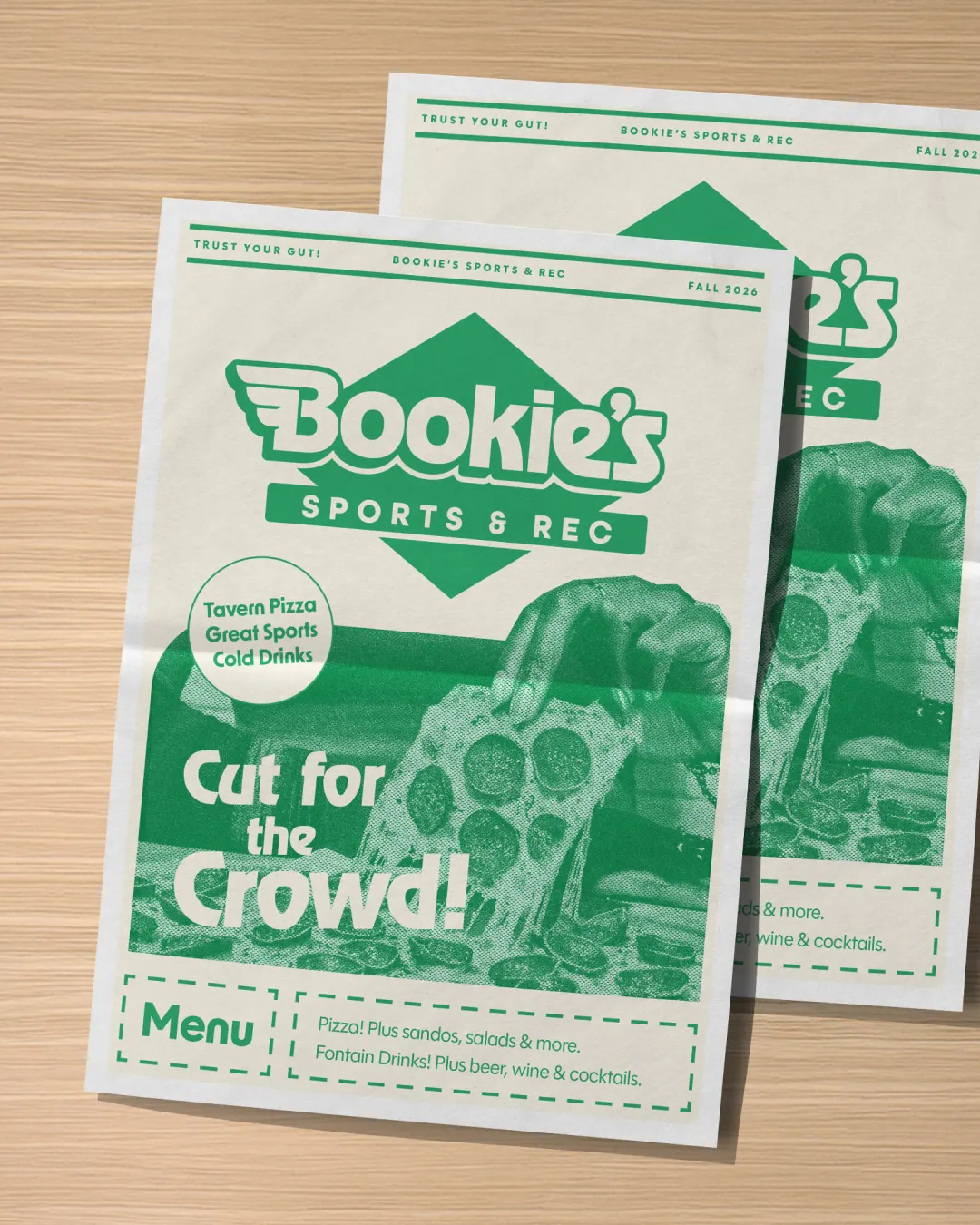 Cover design for a magazine-style menu with a one-color print